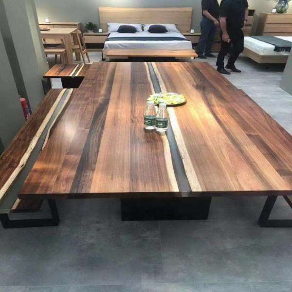 epoxy table american black walnut slab with  epoxy resin custom made dining table