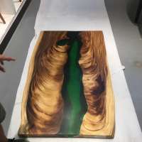 green epoxy resin walnut slab table in stock