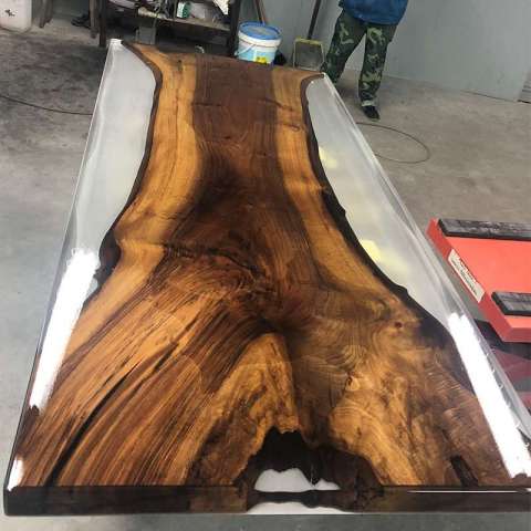 clear epoxy resin + black walnut slab table custom-made size for dining table wood table