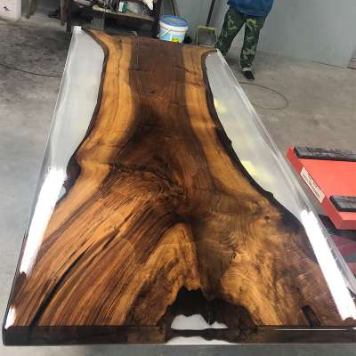 clear epoxy resin + black walnut slab table custom-made size for dining table wood table